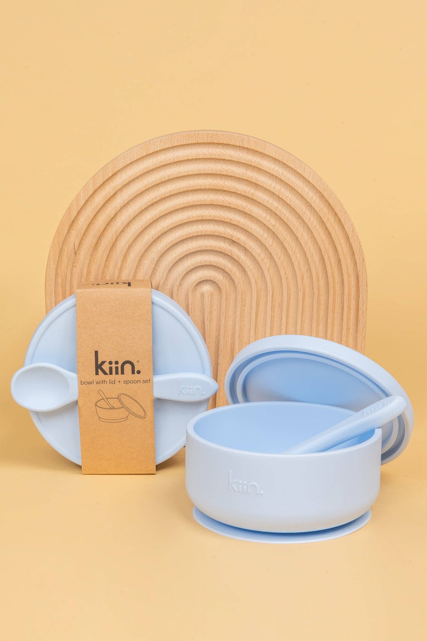 Silicone Suction Bowl with lid + Spoon Set: Pastel Sky