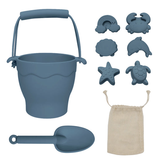 Silicone 8pc Bucket and Spade Set - Steel Blue