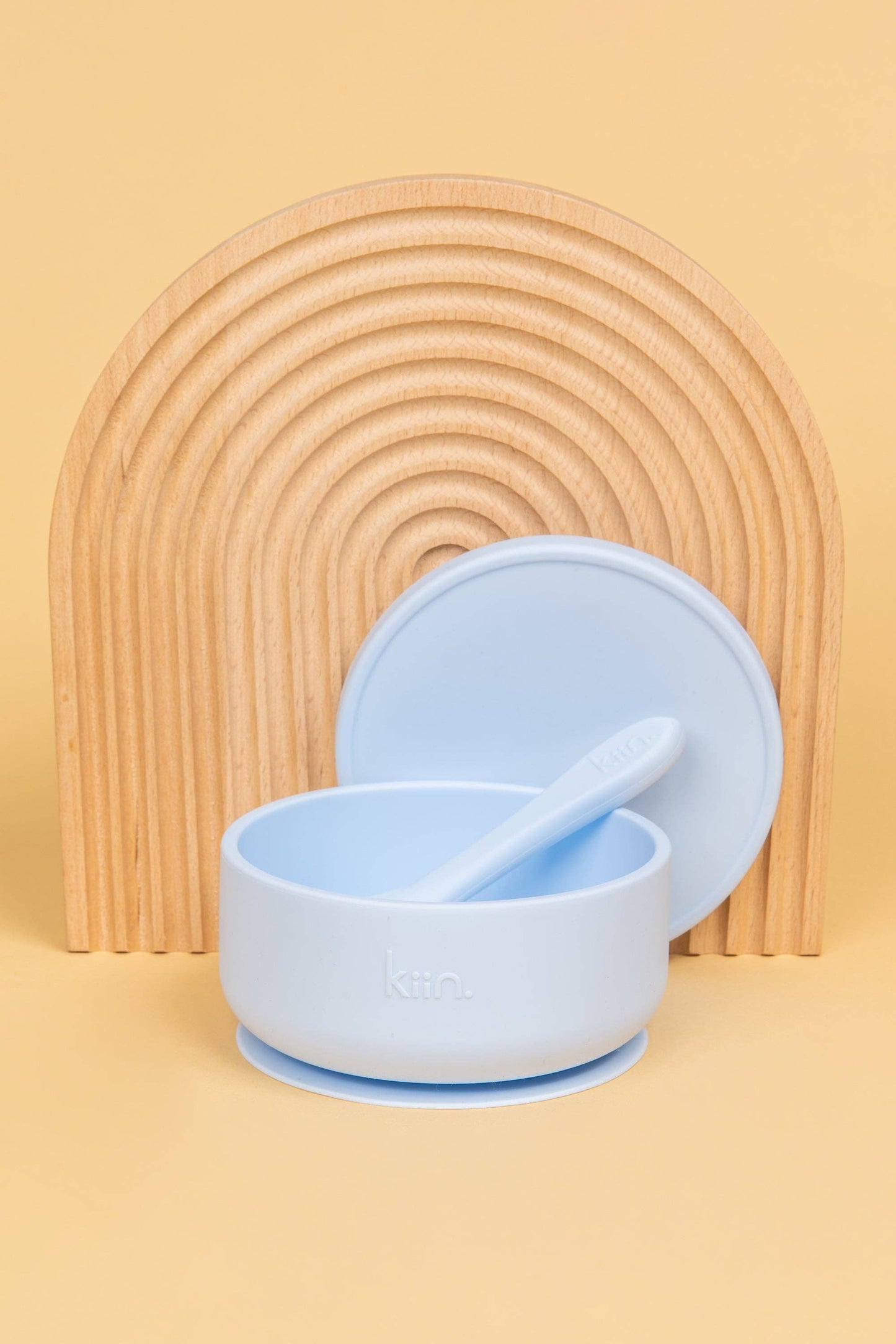 Silicone Suction Bowl with lid + Spoon Set: Pastel Sky