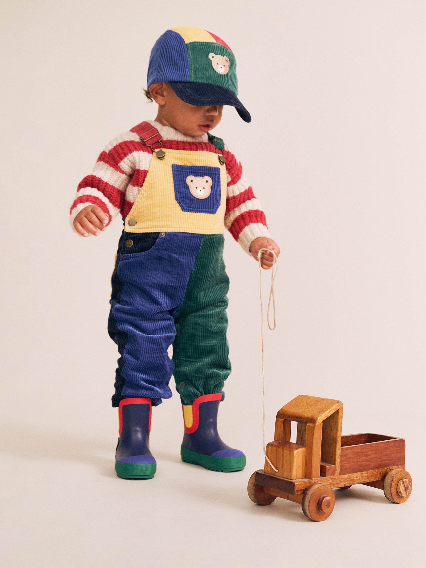 Colour Block Cord Overalls - Navy