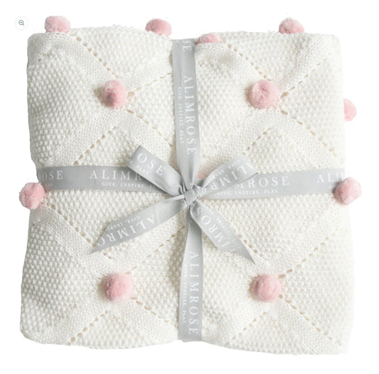 Pom Pom Baby Blanket - Ivory Pink