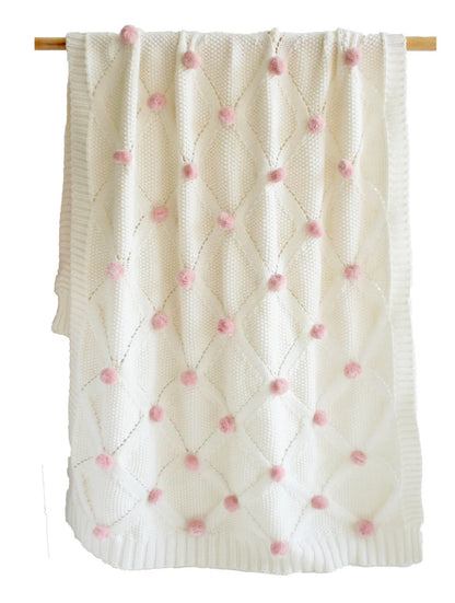 Pom Pom Baby Blanket - Ivory Pink