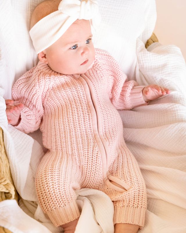Pale Pink Knitted Zip Romper