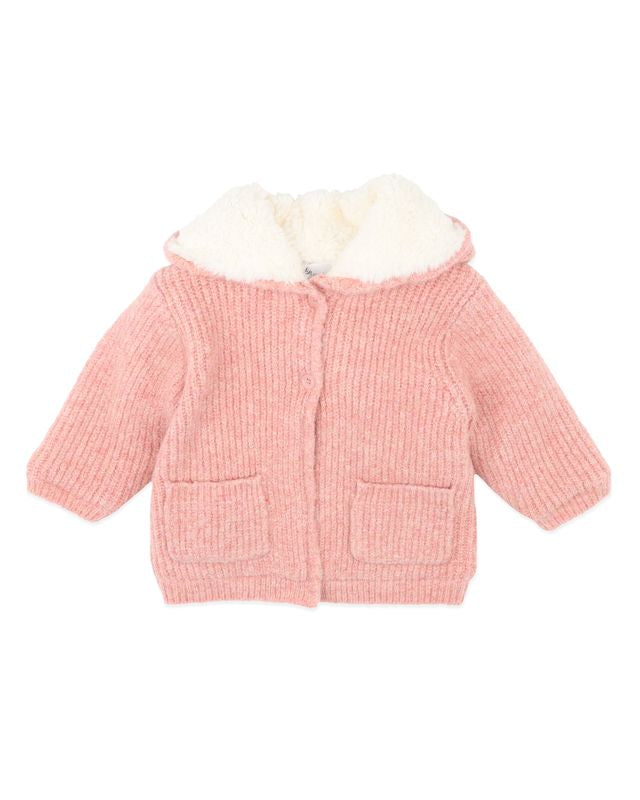 Pink Marl Knitted Hooded Jacket