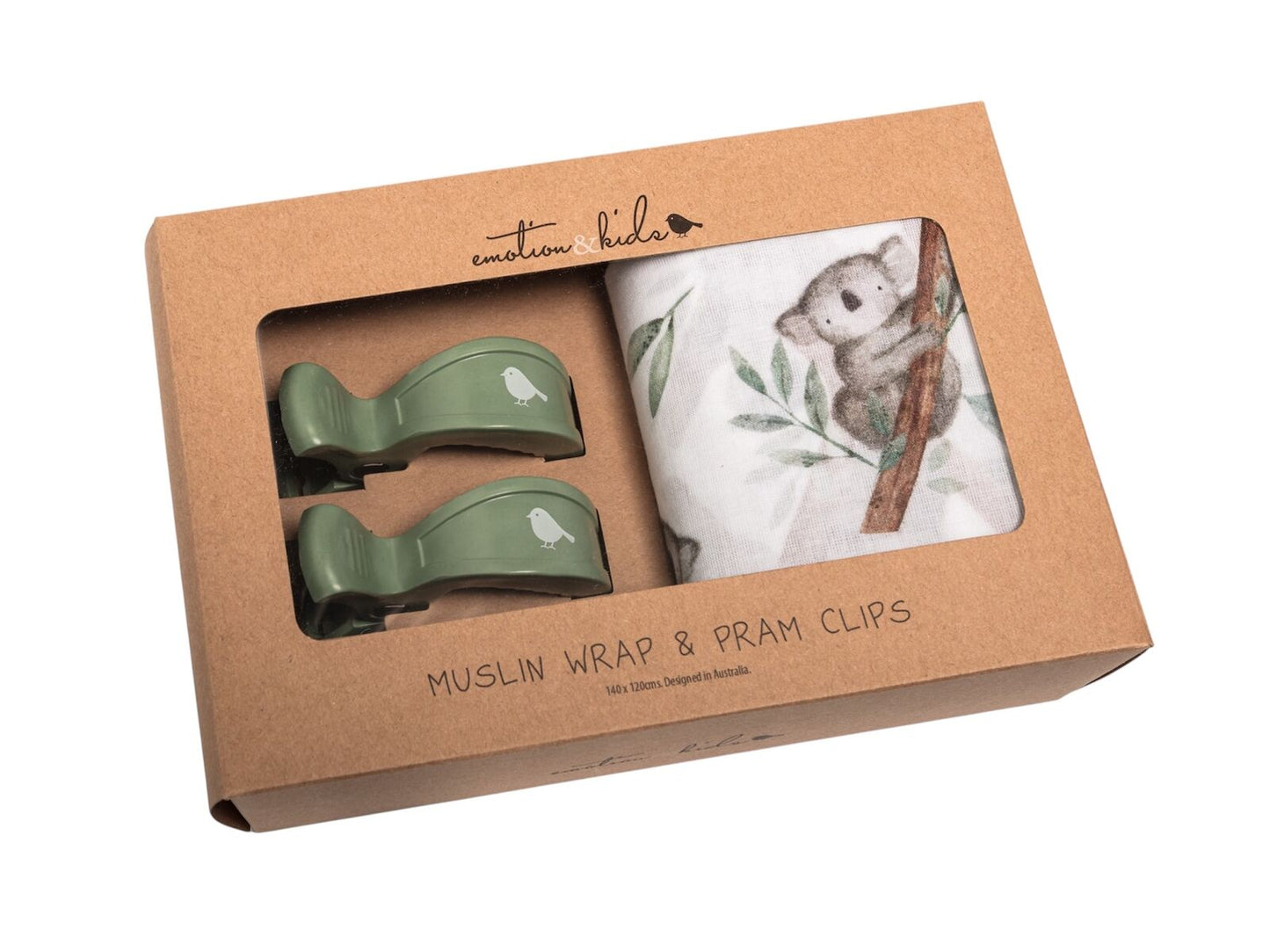 Koala Muslin Wrap & Sage Pram Clip Set