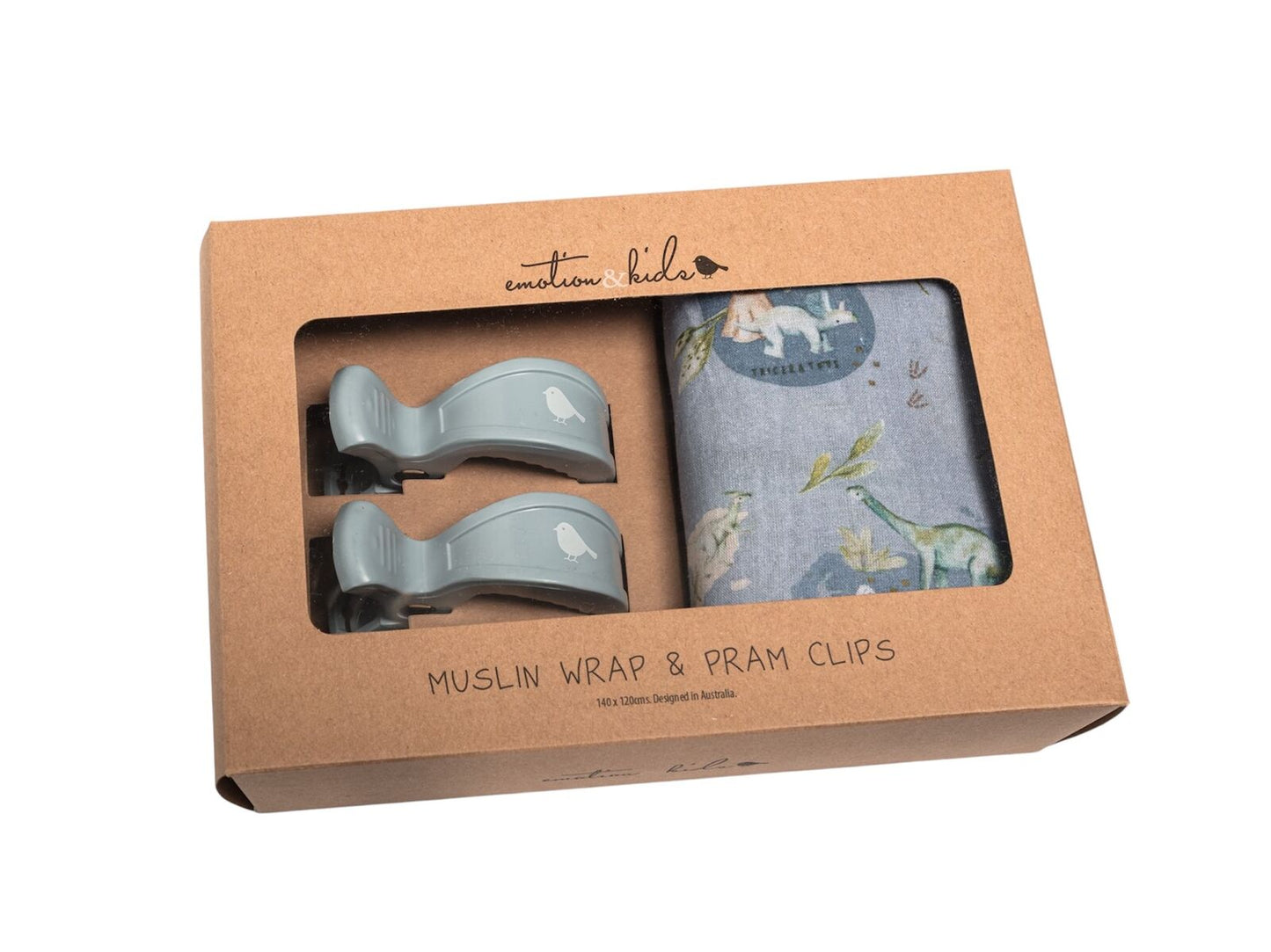 Dinosaurs of the World Muslin Wrap & Navy Pram Clip Set