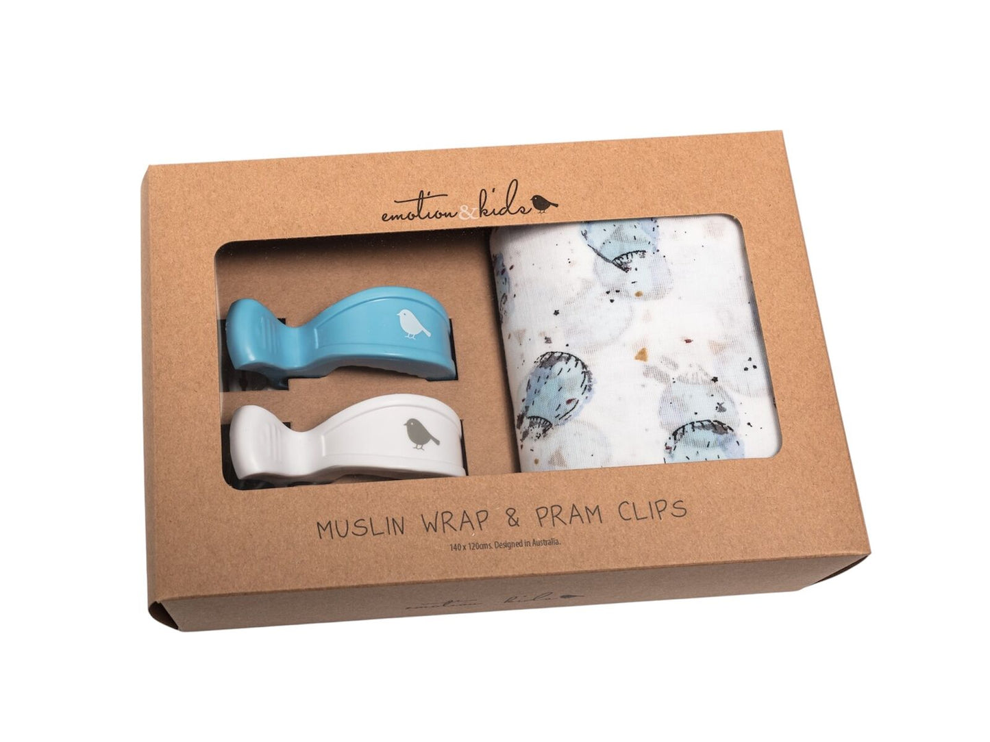 Blue Hot Air Balloon Muslin & Blue White Pram Clip Set