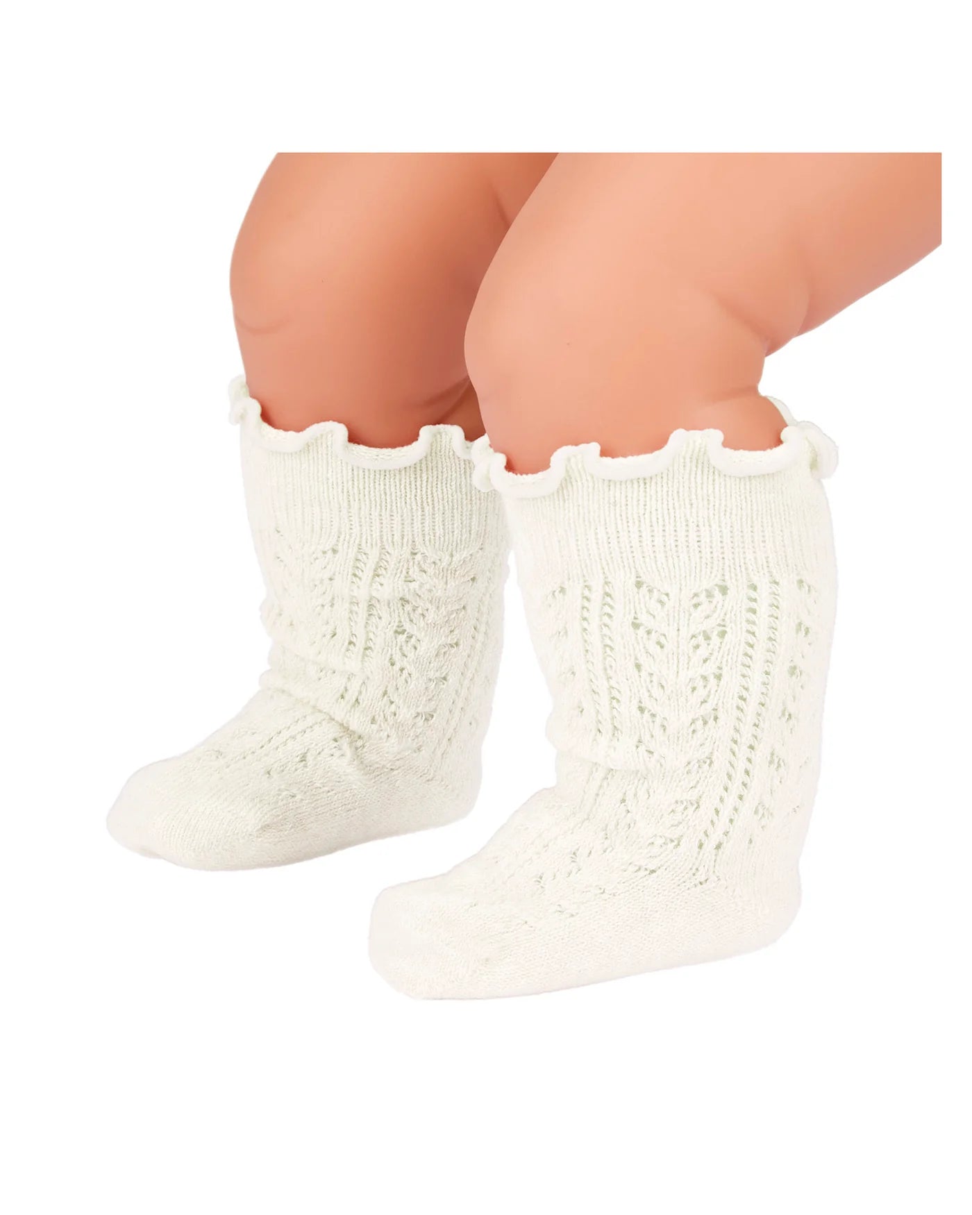 Organic Socks Knee Frilly Lace - Cream