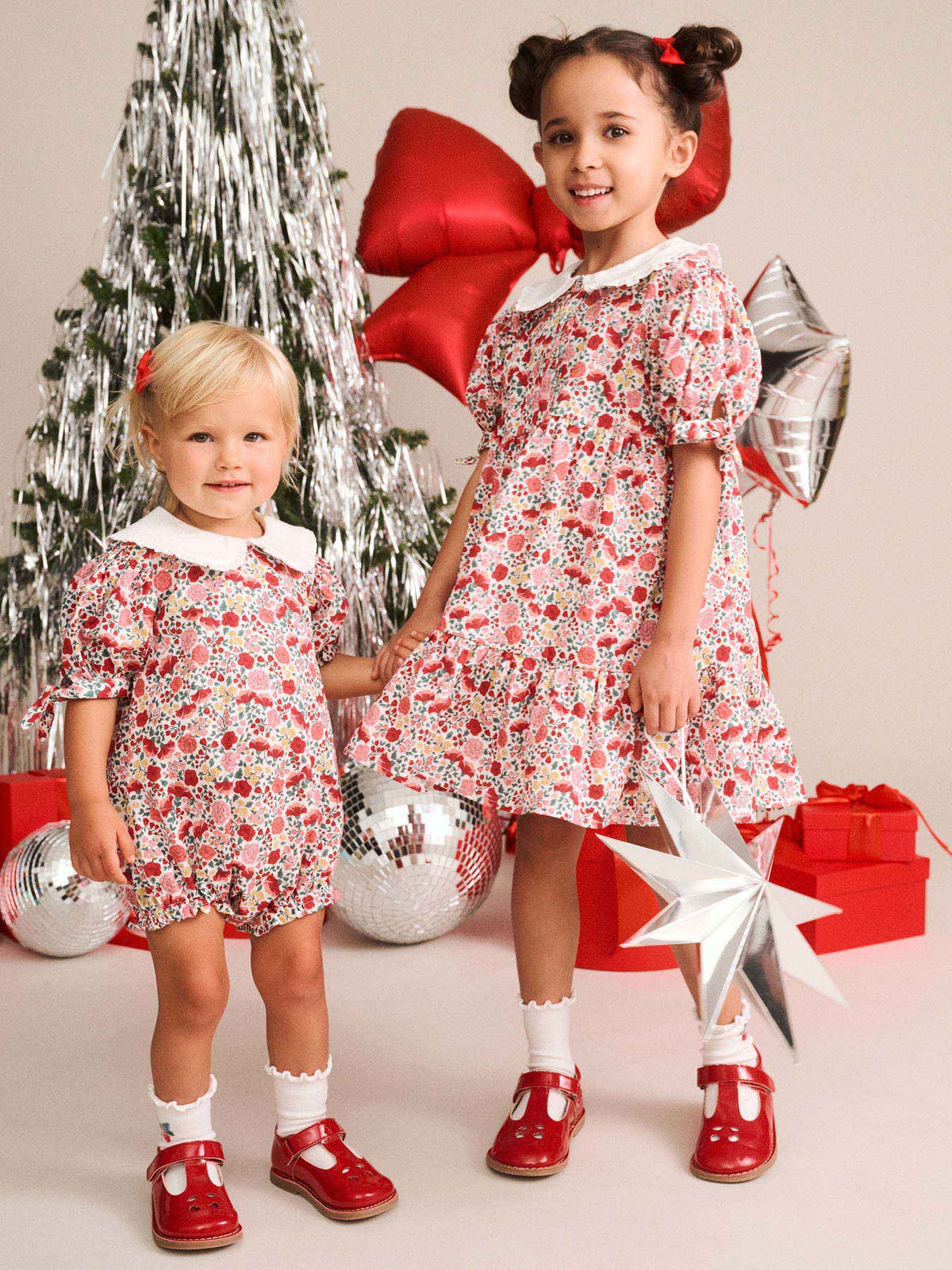 Festive Floral Frill Collar Dress
