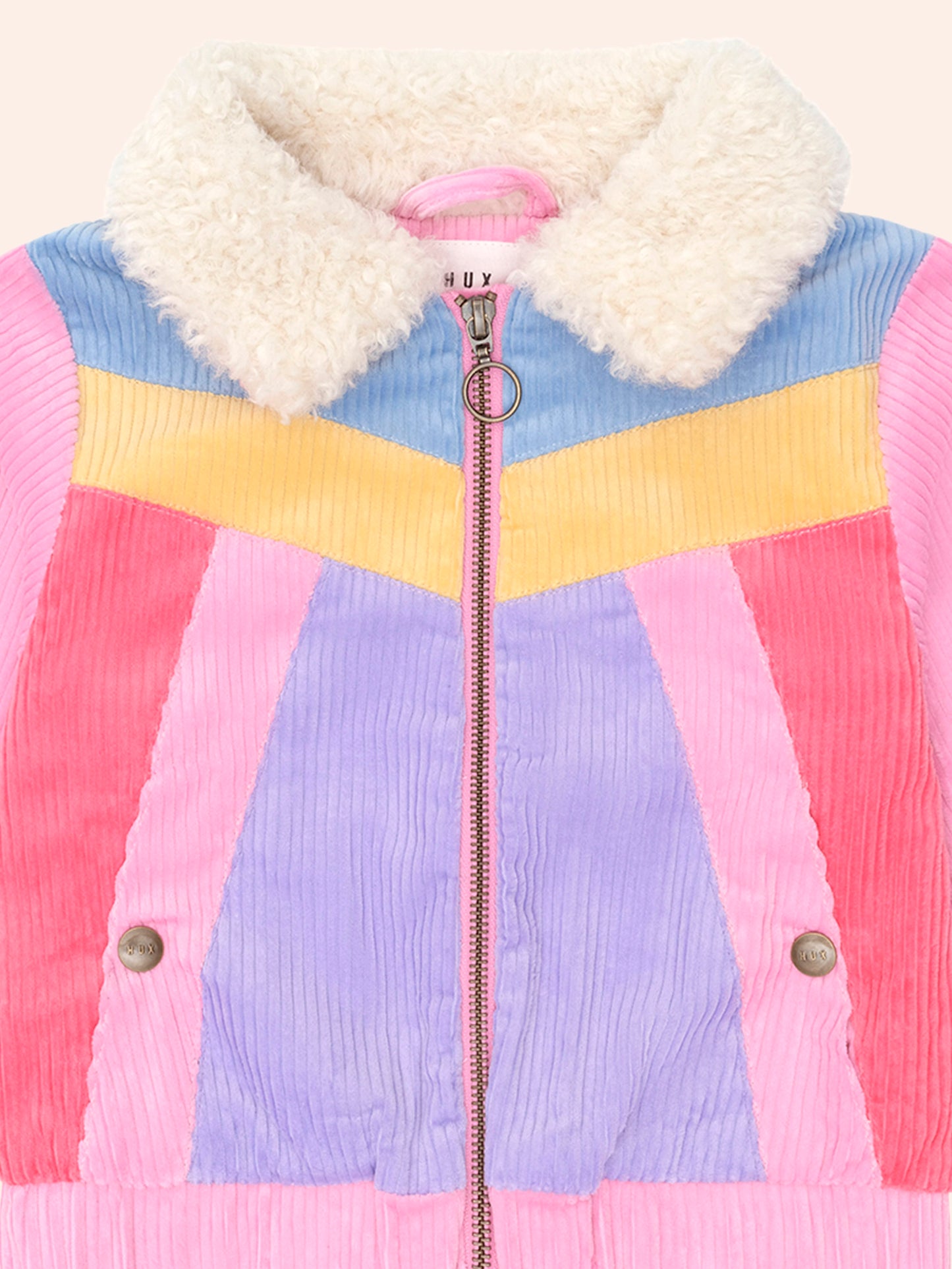 Colour Block Cord Jacket - Cherry