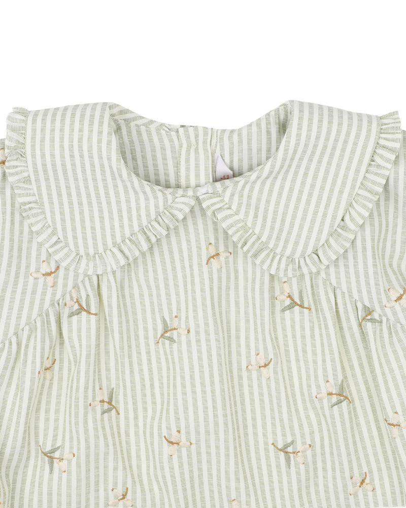 Orchard Bloom Embroidered Stripe Overlay Dress