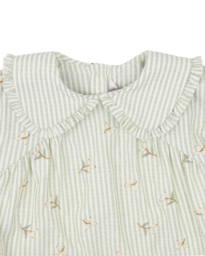 Orchard Bloom Embroidered Stripe Overlay Dress