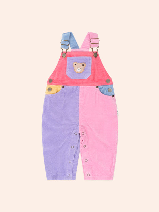 Colour Block Cord Overalls - Cherry