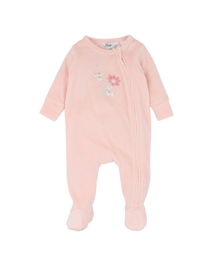 Fern Velour Embroidered Zip Onesie