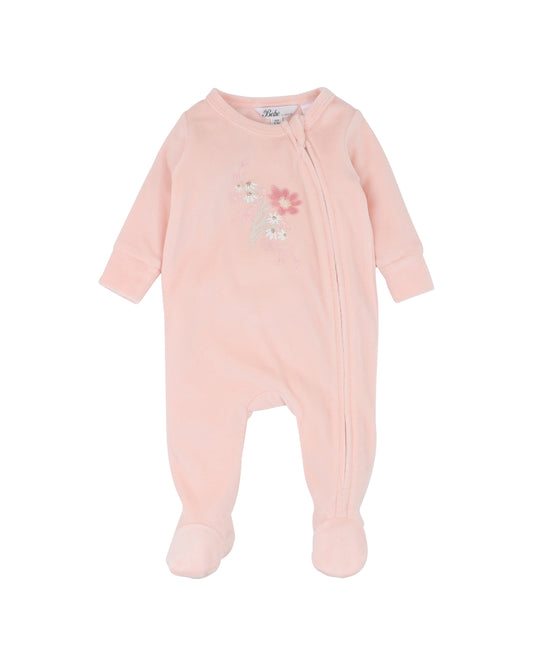 Fern Velour Embroidered Zip Onesie