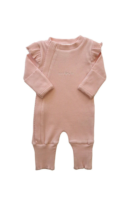 Frill Ribbed Jumpsuit - Light Pink