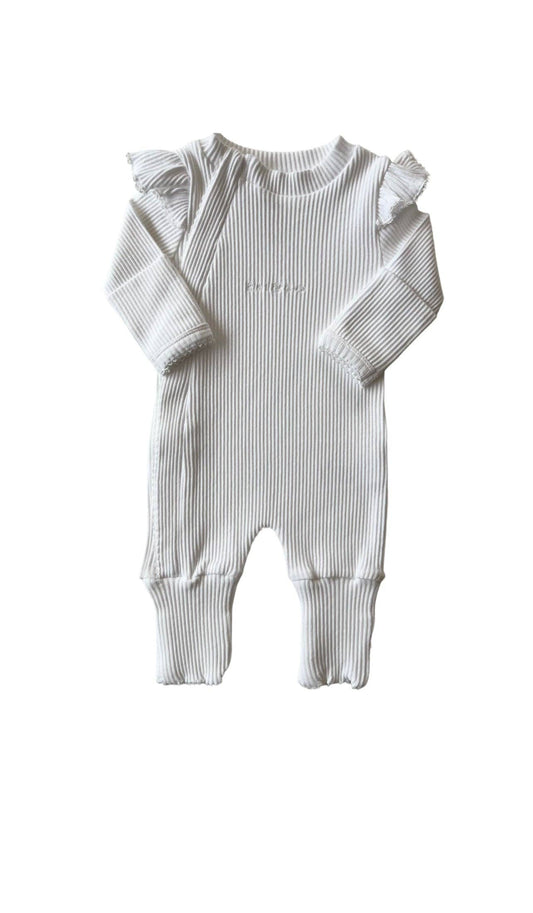 Frill Ribbed Jumpsuit: White