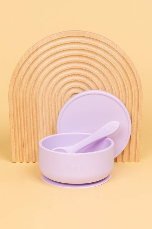 Silicone Suction Bowl with lid + Spoon Set: Lilac