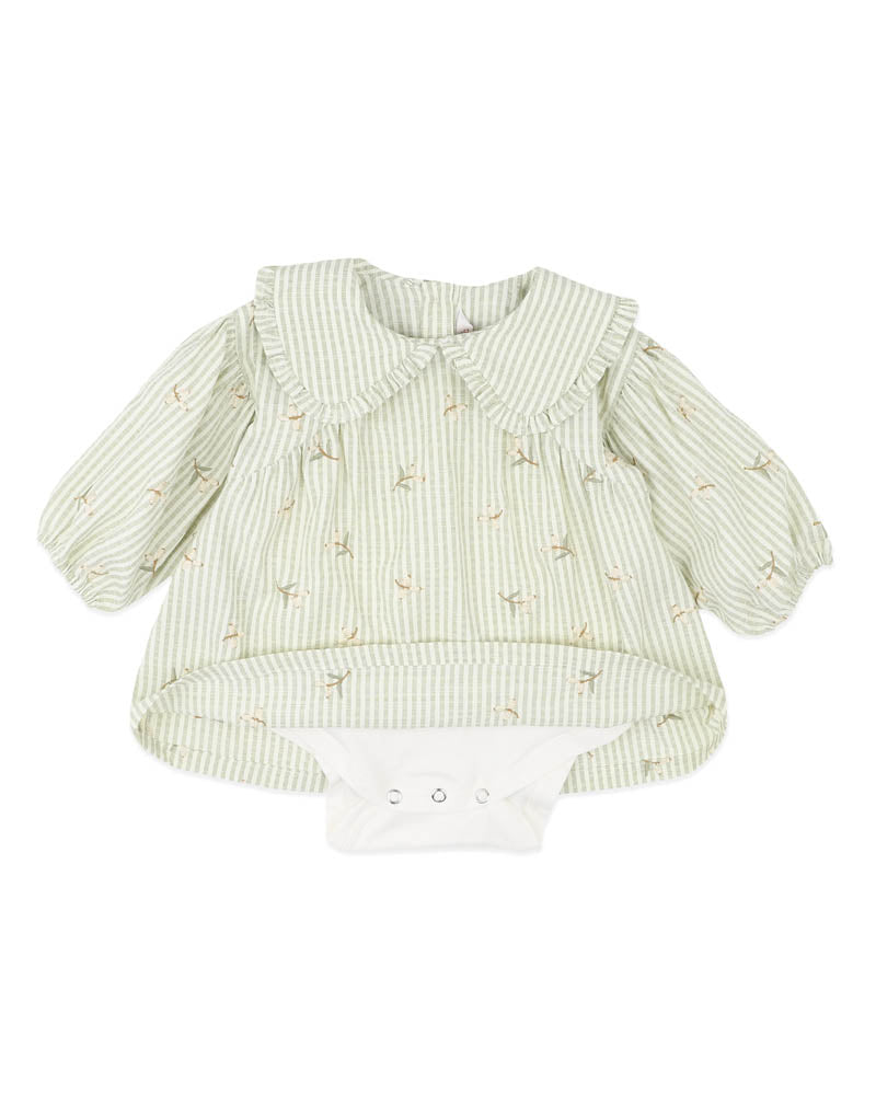 Orchard Bloom Embroidered Stripe Overlay Dress