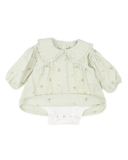 Orchard Bloom Embroidered Stripe Overlay Dress