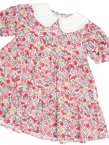 Festive Floral Frill Collar Dress