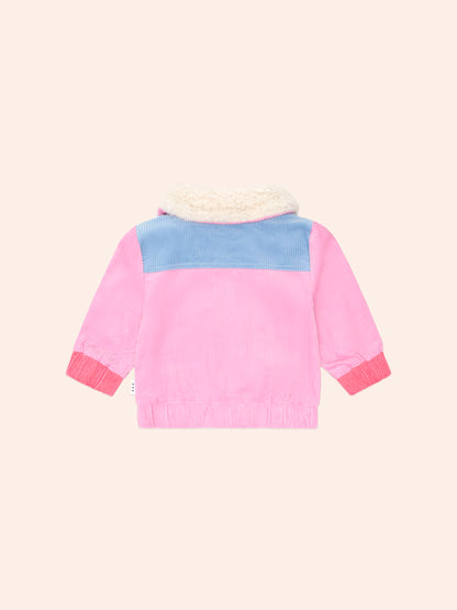Colour Block Cord Jacket - Cherry