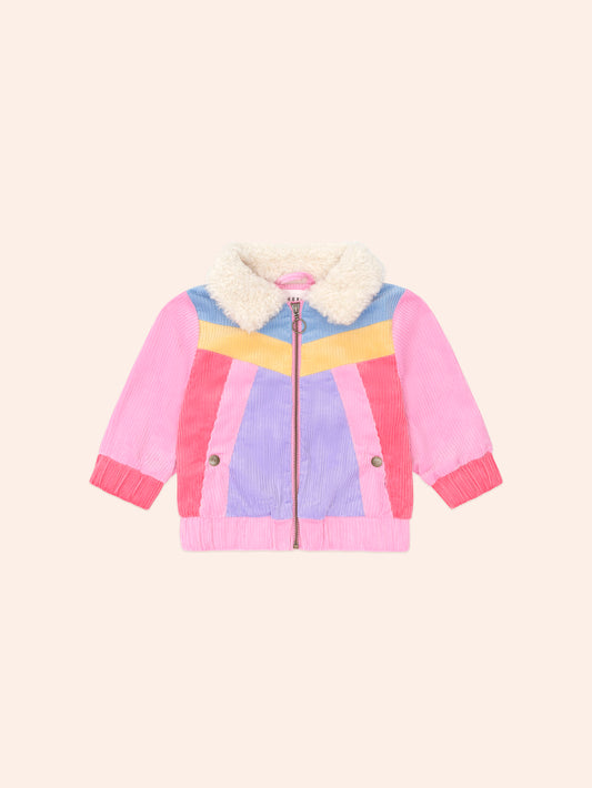 Colour Block Cord Jacket - Cherry