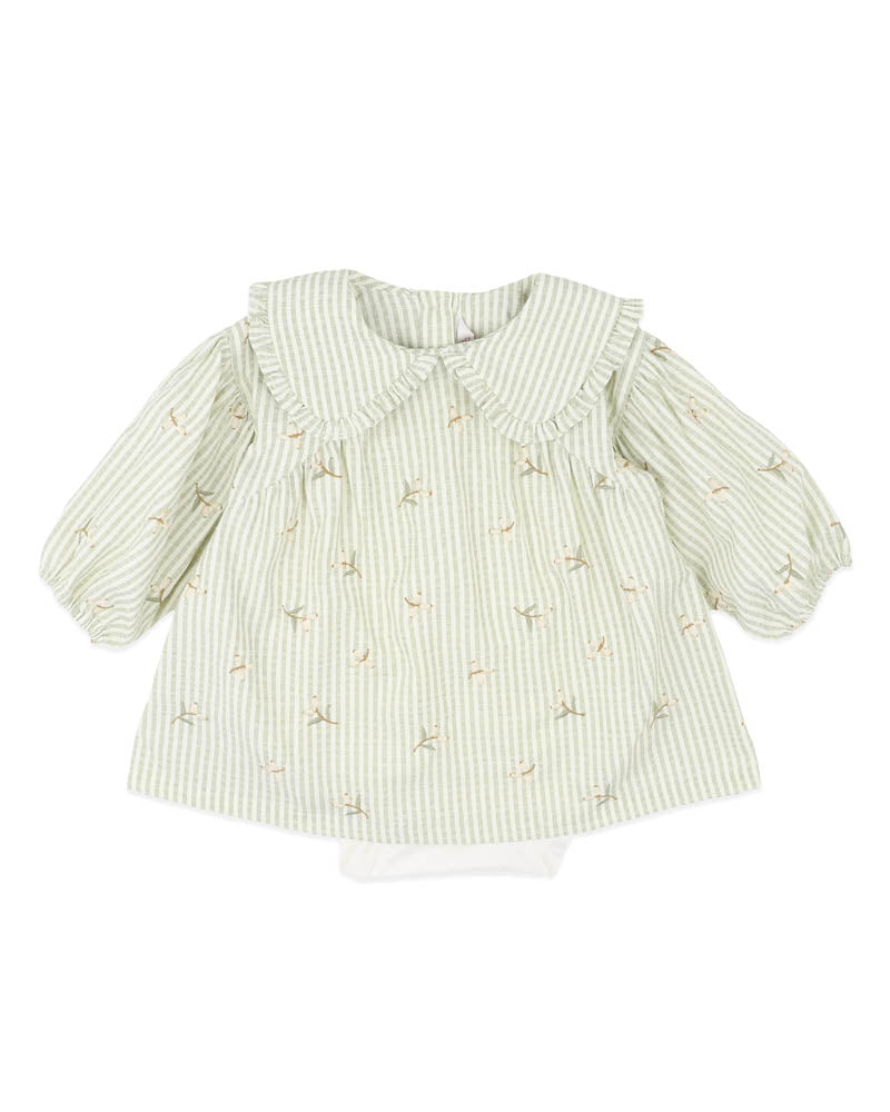 Orchard Bloom Embroidered Stripe Overlay Dress