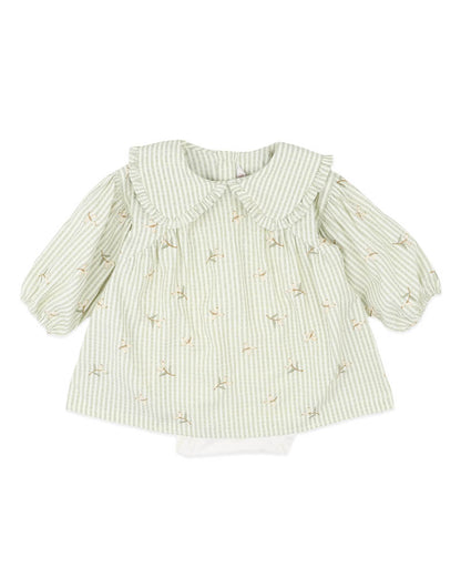 Orchard Bloom Embroidered Stripe Overlay Dress