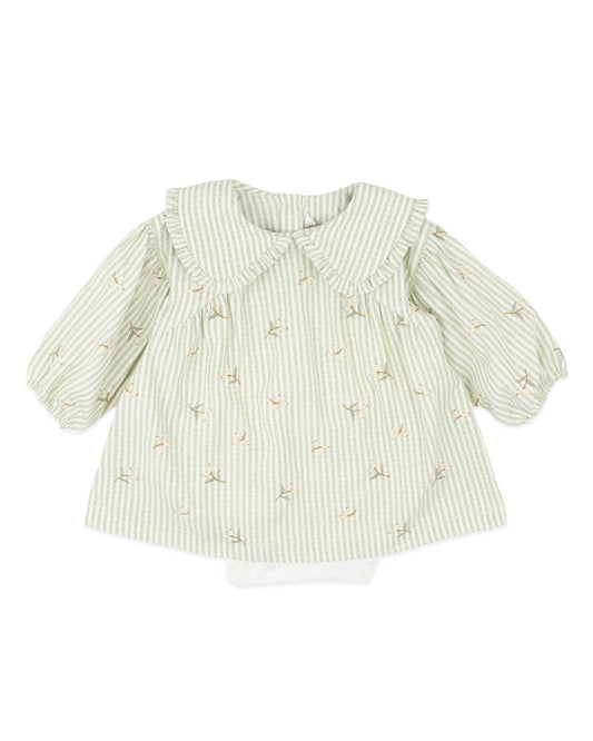 Orchard Bloom Embroidered Stripe Overlay Dress