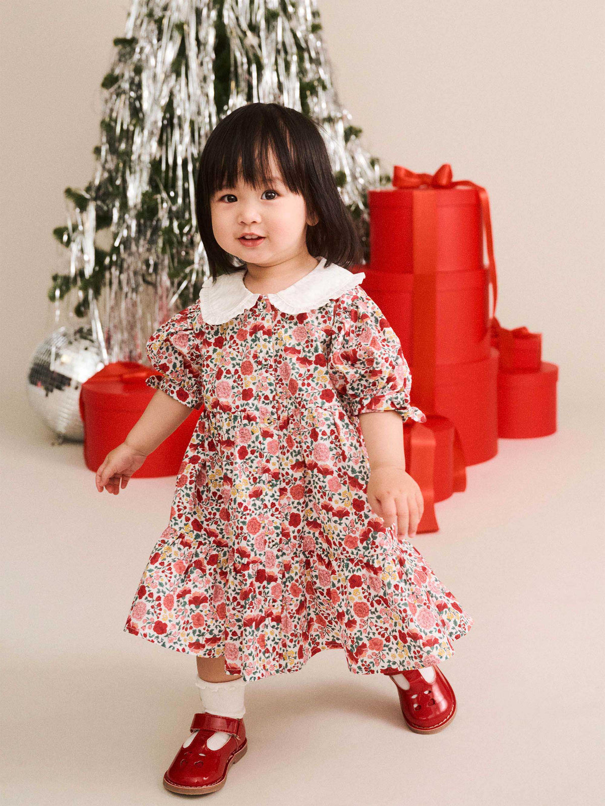 Festive Floral Frill Collar Dress