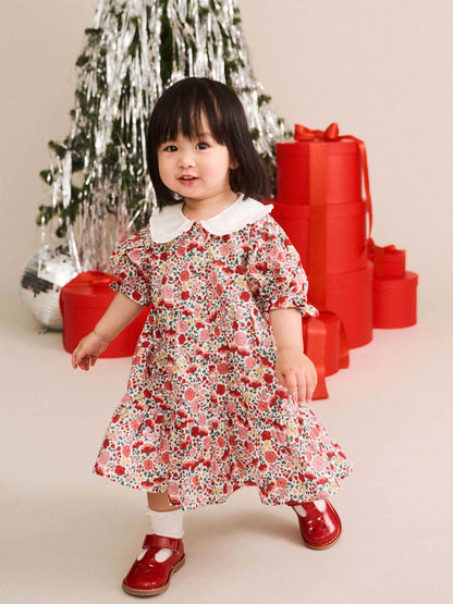 Festive Floral Frill Collar Dress