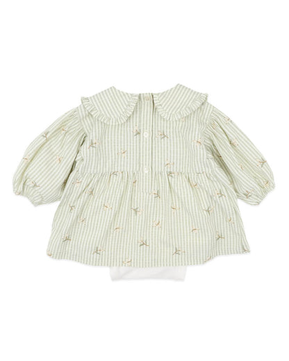 Orchard Bloom Embroidered Stripe Overlay Dress