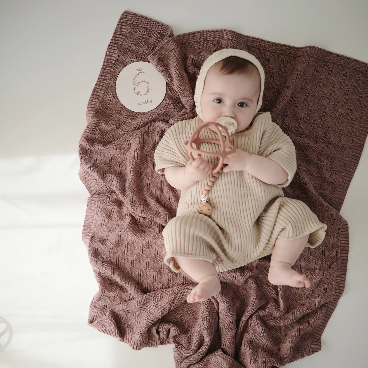 Mushie Knitted Honeycomb Baby Blanket - Desert Rose