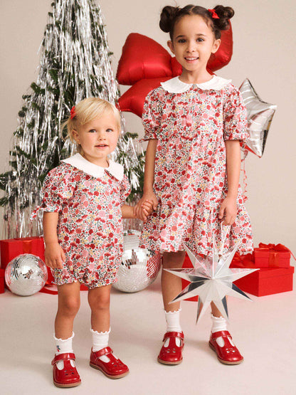 Festive Floral Frill Collar Dress