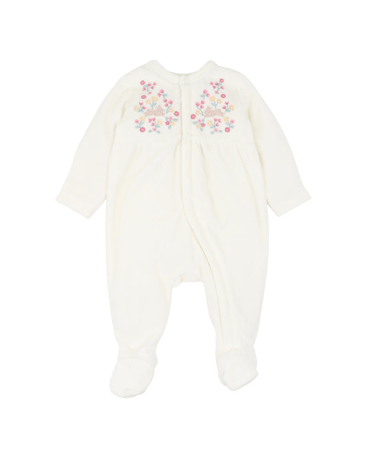 Winnie Embroidered Velour Zip Onesie