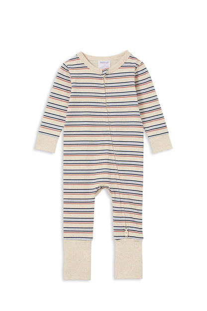 NATURAL STRIPE ZIP ROMPER