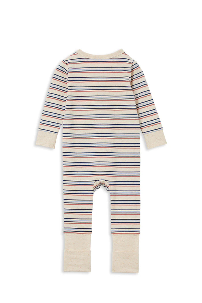 NATURAL STRIPE ZIP ROMPER