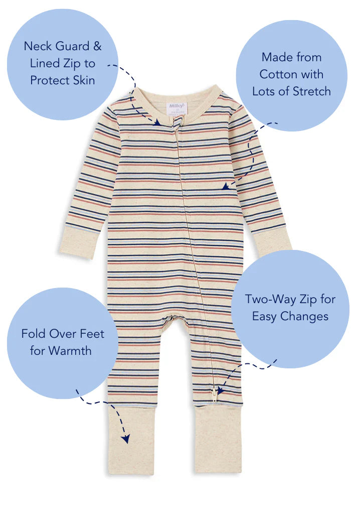 NATURAL STRIPE ZIP ROMPER