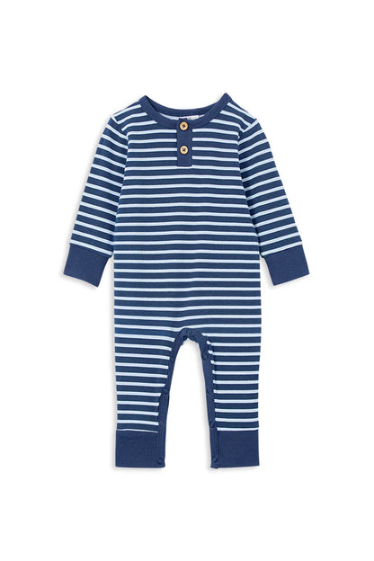 INDIGO STRIPE HENLEY ROMPER