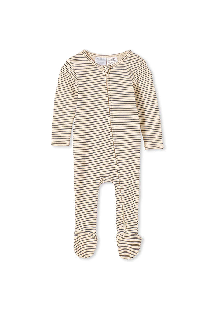 OATMEAL STRIPE ZIP ROMPER