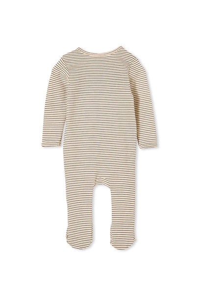 OATMEAL STRIPE ZIP ROMPER