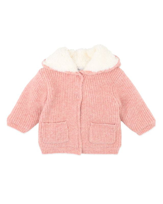 Pink Marl Knitted Hooded Jacket