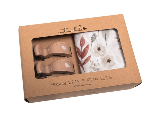 Boho Floral Muslin & Latte Pram Clip Set
