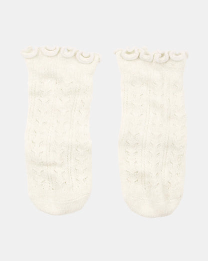 Organic Socks Knee Frilly Lace - Cream
