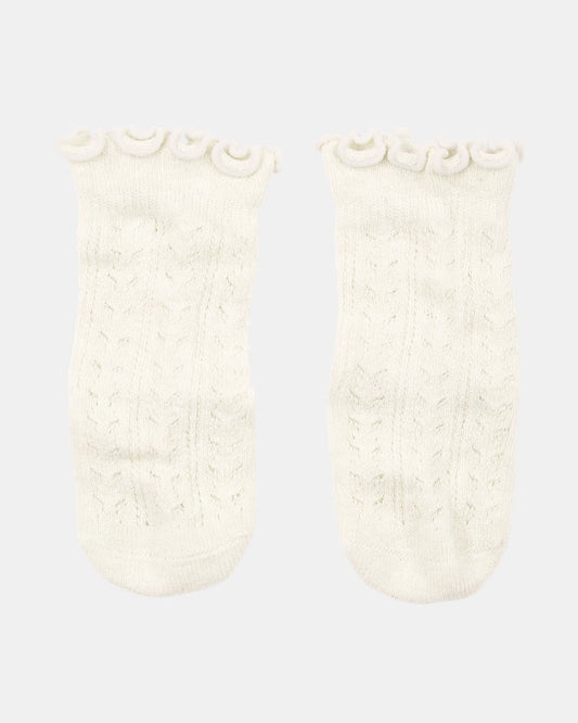 Organic Socks Knee Frilly Lace - Cream