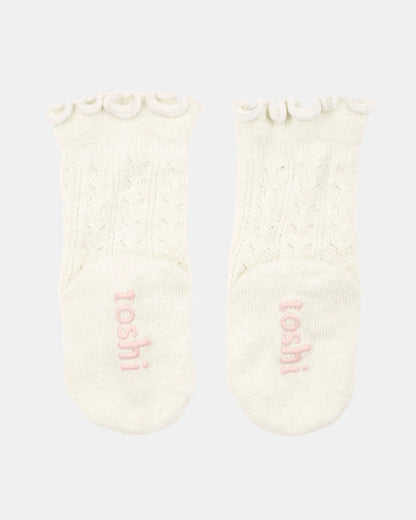 Organic Socks Knee Frilly Lace - Cream