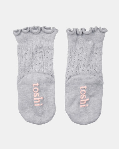 Organic Socks Knee Frilly Lace - Fog