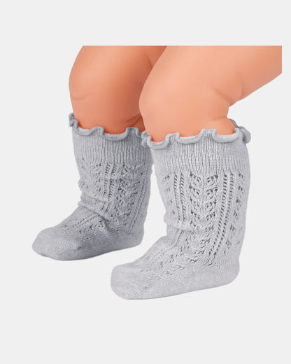 Organic Socks Knee Frilly Lace - Fog