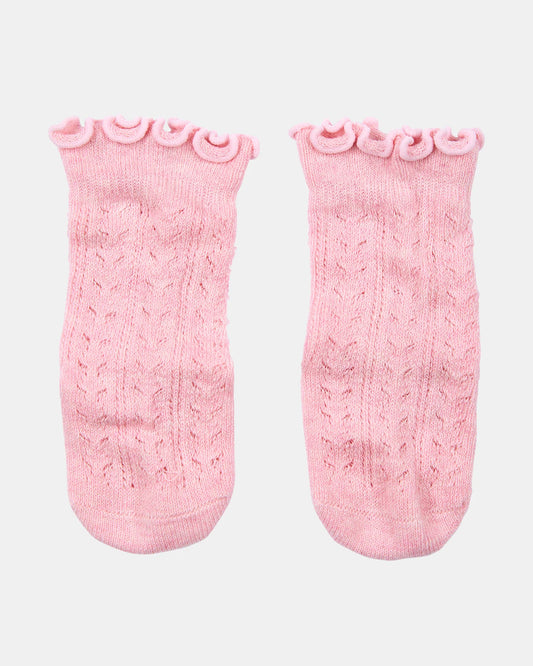 Organic Socks Knee Frilly Lace - Misty Rose